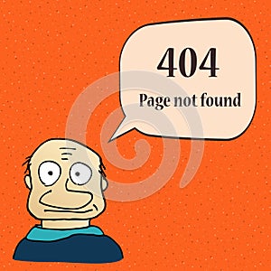 404 error page. Funny 404 error symbol with cartoon character of man.