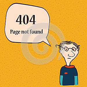 404 error page. Funny 404 error symbol with cartoon character of man.