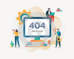 404 error page not found. Vector illustration background. Flat cartoon character graphic design. Landing page.