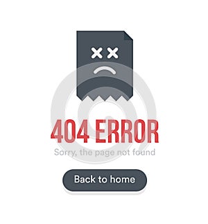 404 Error with text, webpage icon and button, black vector template on white background.