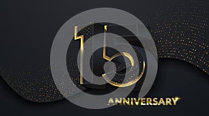 40th Anniversary celebration. Golden number 40 on black paper cut background with golden glitters.  Vector festive illustration.