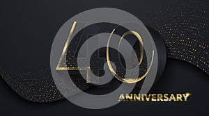 40th Anniversary celebration. Golden number 40 on black paper cut background with golden glitters.  Vector festive illustration.