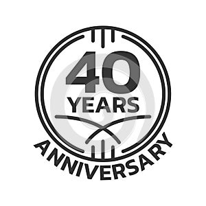 40th Anniversary logo or icon. 40 years round stamp design. Birthday celebrating, jubilee circle badge or label template.