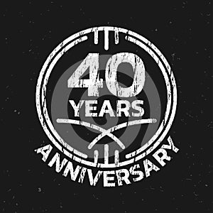 40th Anniversary logo or icon. 40 years round stamp design with grunge, rough texture. Birthday celebrating, jubilee