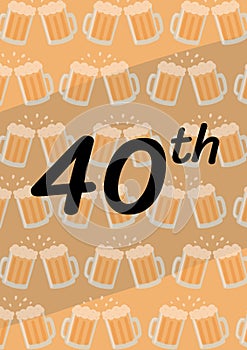 40th written in black with chinking beer mugs in repeat on pale brown background