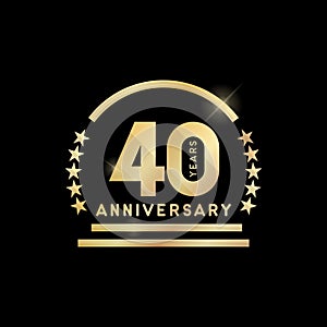 40th year anniversary golden emblem. Vector icon.