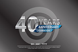 40th years anniversary celebration emblem. anniversary elegance silver logo isolated with blue ribbon, vector illustration