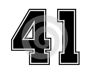 41 Classic Vintage Sport Jersey Number in black number on white background for american football, baseball or basketball