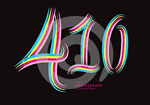 410 number design vector, graphic t shirt, 410 years anniversary celebration logotype colorful line,410th birthday logo, Banner