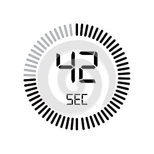 The 42 seconds icon, digital timer. clock and watch, timer, countdown symbol isolated on white background, stopwatch vector icon