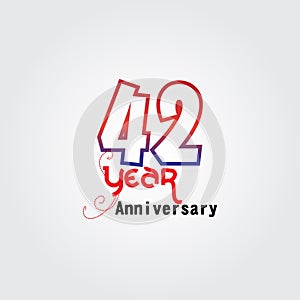 42 years anniversary celebration logotype. anniversary logo with red and blue color isolated on gray background, vector design for