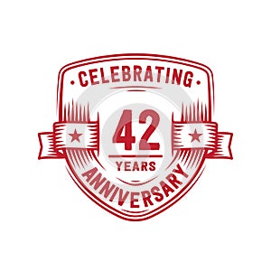 42 years anniversary celebration shield design template. 42nd anniversary logo. Vector and illustration.