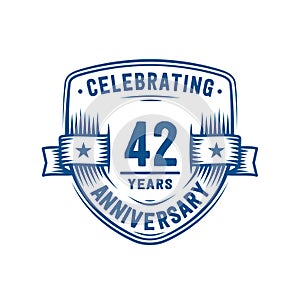 42 years anniversary celebration shield design template. 42nd anniversary logo. Vector and illustration.