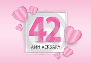 42 Years Anniversary Logo Celebration With heart background. Valentineâ€™s Day Anniversary banner vector
