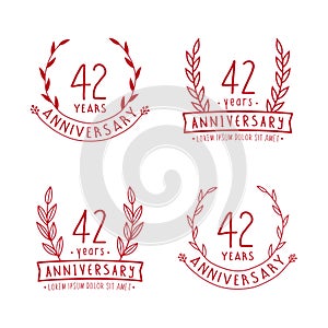 42 years anniversary logo collection. 42nd years anniversary celebration hand drawn logotype. Vector and illustration.