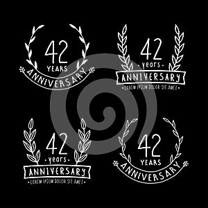 42 years anniversary logo collection. 42nd years anniversary celebration hand drawn logotype. Vector and illustration.