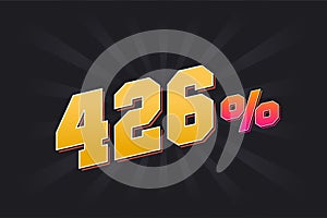 426% discount banner with dark background and yellow text. 426 percent sales promotional design