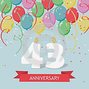 43 years selebration. Happy Birthday greeting card