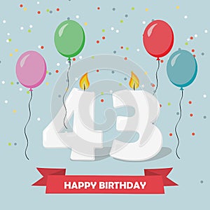 43 years selebration. Happy Birthday greeting card