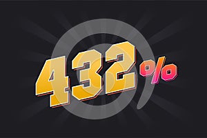 432% discount banner with dark background and yellow text. 432 percent sales promotional design