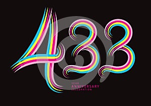 433 number design vector, graphic t shirt, 433 years anniversary celebration logotype colorful line,433th birthday logo, Banner