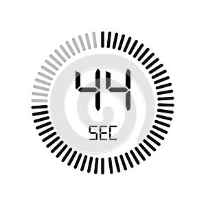 The 44 seconds icon, digital timer. clock and watch, timer, countdown symbol isolated on white background, stopwatch vector icon