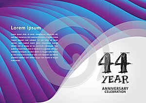 44 year anniversary celebration logotype on purple background for poster, banner, leaflet, flyer, brochure, web, invitations or
