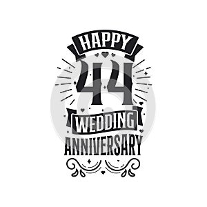 44 years anniversary celebration typography design. Happy 44th wedding anniversary quote lettering design