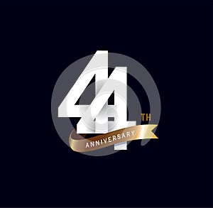 44 years anniversary vector number icon, birthday logo label, black and white