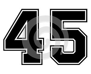 45 Classic Vintage Sport Jersey Number in black number on white background for american football, baseball or basketball