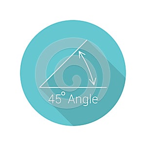 45 degree angle flat icon, isolated icon with angle symbol and text