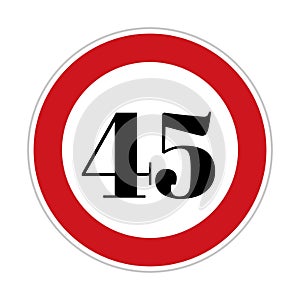 45 kmph or mph speed limit sign icon. Road side speed indicator safety element