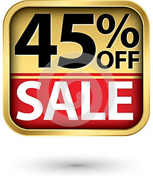 45% off sale golden label with red ribbon,vector illustration