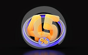 45 percent discount in ring circle on dark background 3d render concept