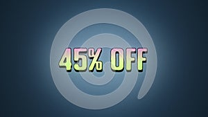 45 percent off discount sale, neon glitch banner on black background.