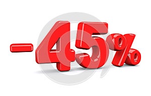 45 percent off discount sign. Red text is isolated on white.