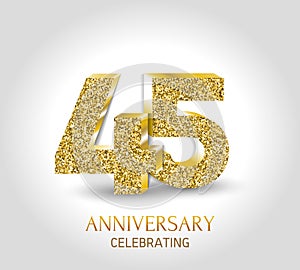 45 - year anniversary banner. 45th anniversary 3d logo with gold elements.