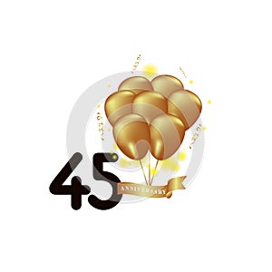 45 Year Anniversary Black Gold Balloon Vector Template Design Illustration