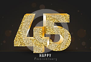 45 - year happy anniversary banner. 45th anniversary gold logo on dark background.
