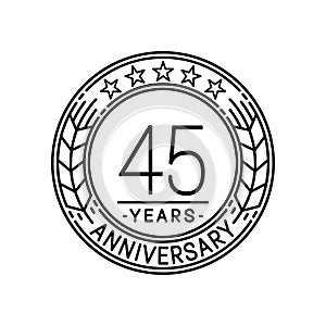 45 years anniversary celebration logo template. 45th line art vector and illustration.