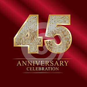 45 years anniversary celebration logotype.45th years anniversary red ribbon and gold balloon on gray background.