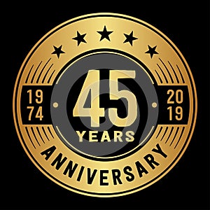 45 years celebrating anniversary design template. 45th anniversary logo. Vector and illustration.