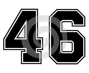 46 Classic Vintage Sport Jersey Number in black number on white background for american football, baseball or basketball