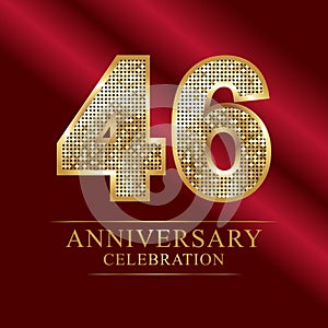 46 years anniversary celebration logotype.46th years anniversary red ribbon and gold balloon on gray background.