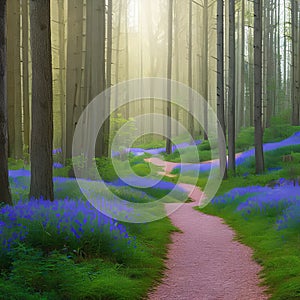 475 Enchanted Forest Path: A mystical and enchanting background featuring a forest path with enchanting elements in soft and enc
