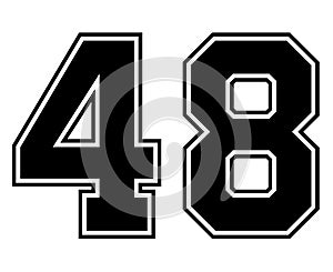 48 Classic Vintage Sport Jersey Number in black number on white background for american football, baseball or basketball