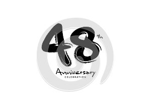 48 Years Anniversary Celebration logo black paintbrush vector, 48 number logo design, 48th Birthday Logo, happy Anniversary,