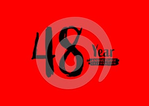 48 Years Anniversary Celebration logo on red background, 48 number logo design, 48th Birthday Logo, logotype Anniversary, Vector