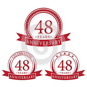 48 years anniversary celebration logotype. 48th anniversary logo collection. Set of anniversary design template.