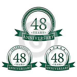 48 years anniversary celebration logotype. 48th anniversary logo collection. Set of anniversary design template.